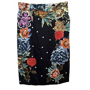Yoana Baraschi Anthropologie Black Floral Polka Dot Pencil Skirt XS Boho Whimsy